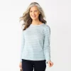 Petite Croft & Barrow® Cable Jacquard Long Sleeve Top -Croft And Barrow Sales Store 5780152 Light Blue Stripe