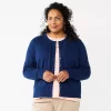 Plus Size Croft & Barrow® Crewneck Puff Sleeve Cardigan -Croft And Barrow Sales Store 5795389 River Navy