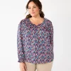Plus Size Croft & Barrow® Ruffle Neck Blouse 2 Plus Size Croft & Barrow® Ruffle Neck Blouse -Croft And Barrow Sales Store 5801607 Navy Floral