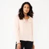 Petite Croft & Barrow® Ruffle Neck Blouse -Croft And Barrow Sales Store 5801742 Pink