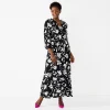 Women's Croft & Barrow® Three Quarter Sleeve Ruffle Hem Maxi Dress -Croft And Barrow Sales Store 5810337 Black Floral