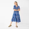 Petite Croft & Barrow® Tiered Midi Dress -Croft And Barrow Sales Store 5830250 Blue Plaid