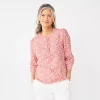 Women's Croft & Barrow® Ruffle Placket Henley Top -Croft And Barrow Sales Store 5830874 Coral Ditsy Garden