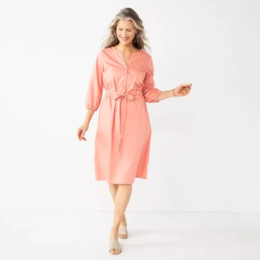 Women's Croft & Barrow® Splitneck Shirt Dress -Croft And Barrow Sales Store 5835874 Pink