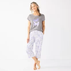 Women's Croft & Barrow® Short Sleeve Pajama Top & Capri Pajama Pants Sleep Set -Croft And Barrow Sales Store 5839151 ALT2