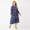 Plus Size Croft & Barrow® V-Neck Midi Dress 2 Plus Size Croft & Barrow® V-Neck Midi Dress -Croft And Barrow Sales Store 5840511 Navy Paisley