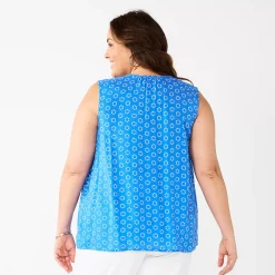 Plus Size Croft & Barrow® Smocked Sleeveless Tank -Croft And Barrow Sales Store 5846853 ALT