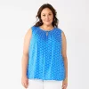 Plus Size Croft & Barrow® Smocked Sleeveless Tank -Croft And Barrow Sales Store 5846853 Blue Geo