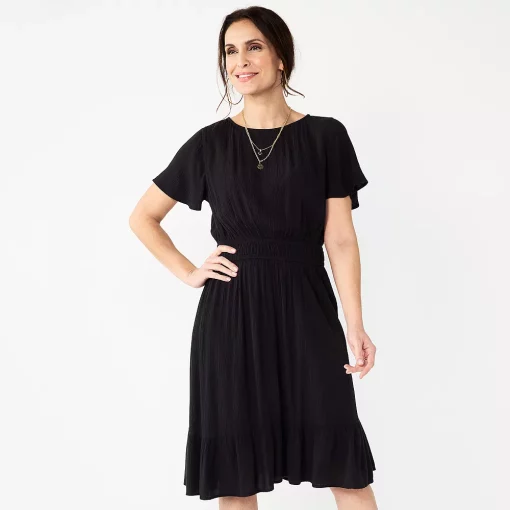 Women's Croft & Barrow® Flutter Sleeve Dress -Croft And Barrow Sales Store 5929703 Black
