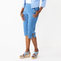 Women's Croft & Barrow® Lattice-Hem Pull-On Mid-Rise Skimmer Jeans