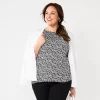 Plus Size Croft & Barrow® Piped Raglan Blouse -Croft And Barrow Sales Store 5983699 Black Leaves