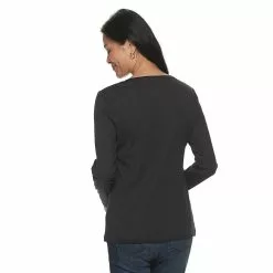 Petite Croft & Barrow® Essential Long-Sleeve V-Neck Top -Croft And Barrow Sales Store 6264429 ALT